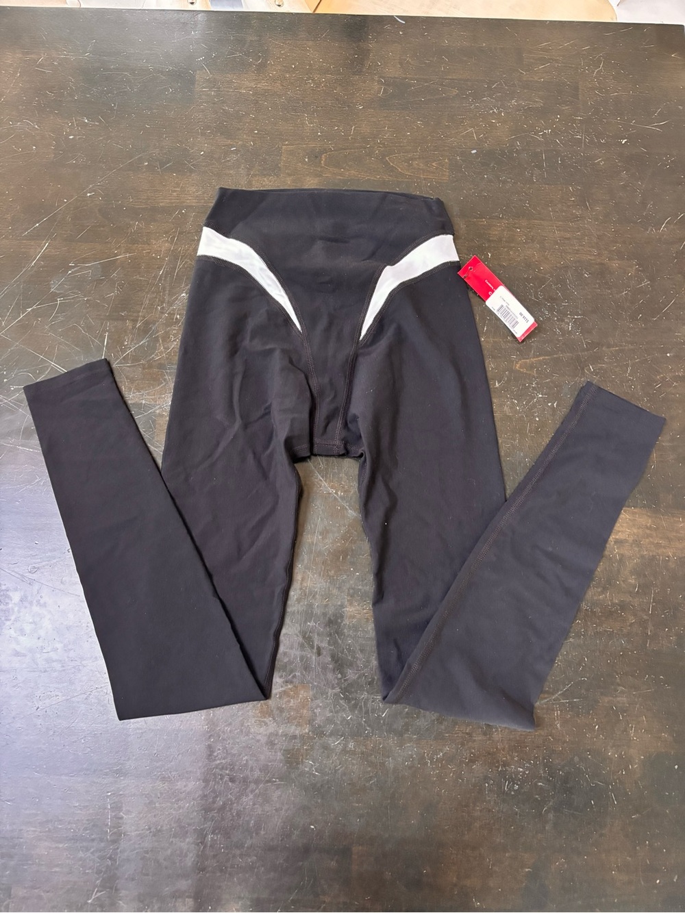 Carbon38 Black Leggings with White Waist Accents